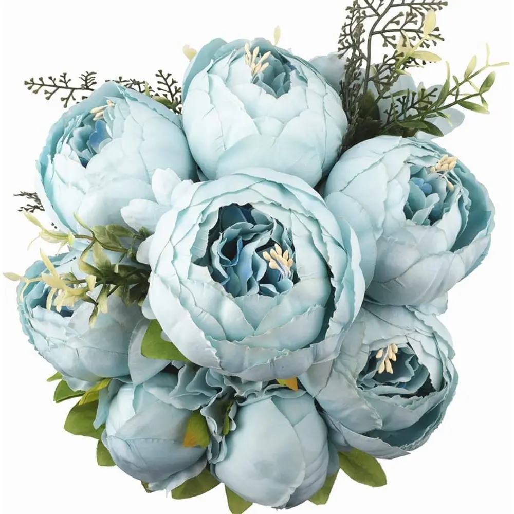 1pc 20" Vintage Artificial Peony Blue Peony Flower - Realistic Look, 13 Stems with 6 Bloom + 2 Bud, Fabric Material for Wedding, Bridal, Home Office Decor, Christmas Centerpiece Arrangement, Flower Decorations, Wedding Bouquet Flowers