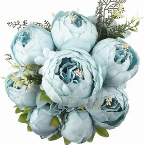 1pc 20" Vintage Artificial Peony Blue Peony Flower - Realistic Look, 13 Stems with 6 Bloom + 2 Bud, Fabric Material for Wedding, Bridal, Home Office Decor, Christmas Centerpiece Arrangement, Flower Decorations, Wedding Bouquet Flowers