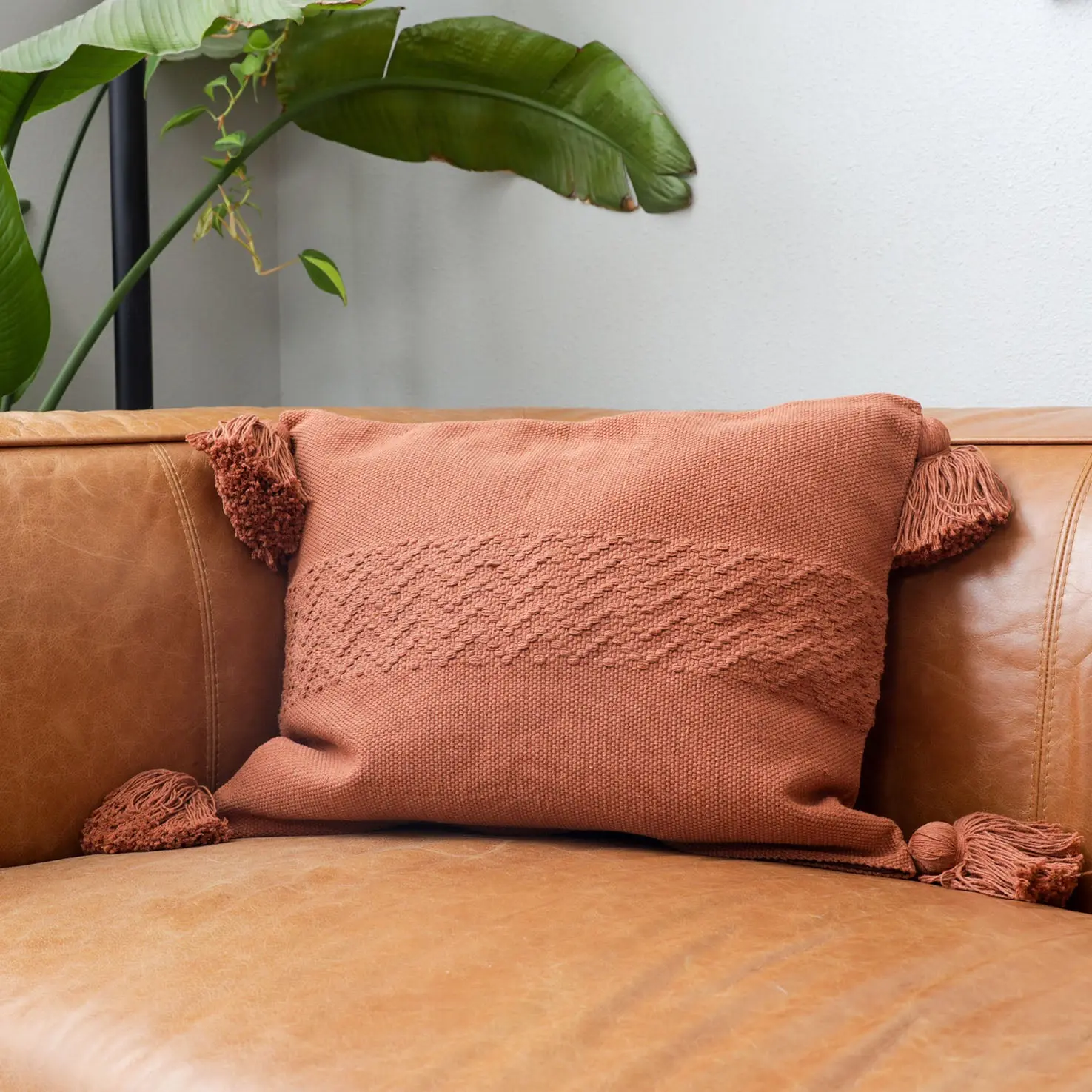 Handwoven Mexican Cotton Cushion Covers - Handmade Craft, Artisanal Charm, Backstrap Loom-Made, Tassel Corners Rectangular Lumbar Household Textile Decor Accessories