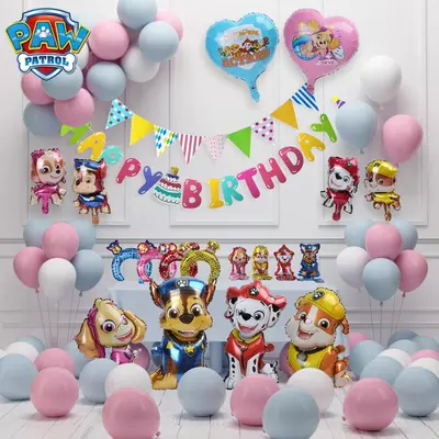 Paw Patrol Balloons Set Of 4 - 18 Inch Everest & Skye Character Balloons For Birthday Parties