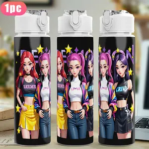 1pc Girls Plastic Water Bottle, Cute Printed Design Plastic Sports Water Bottle, Flip-Top, Reusable 25oz 750ml Plastic Water Cup, Lightweight Leak-Proof Travel Drink Bottle for Running. Suitable as a Gift for Birthdays, Christmas