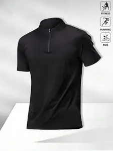 Men's Half-Zip Stand Collar Quick-Dry Breathable Polo Shirt, Moisture-Wicking Sports Wear, Golf Fitness Training Running Cycling Casual Short Sleeve Top