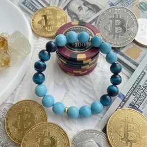 Tiger’s Eye and Turquoise Healing Bracelet, Energy Balancing Crystal Bracelet for Calm Mind, Stress Relief & Confidence, Unisex Adjustable Beaded Bracelet Meaningful Gift for Mother’s Day, Teachers