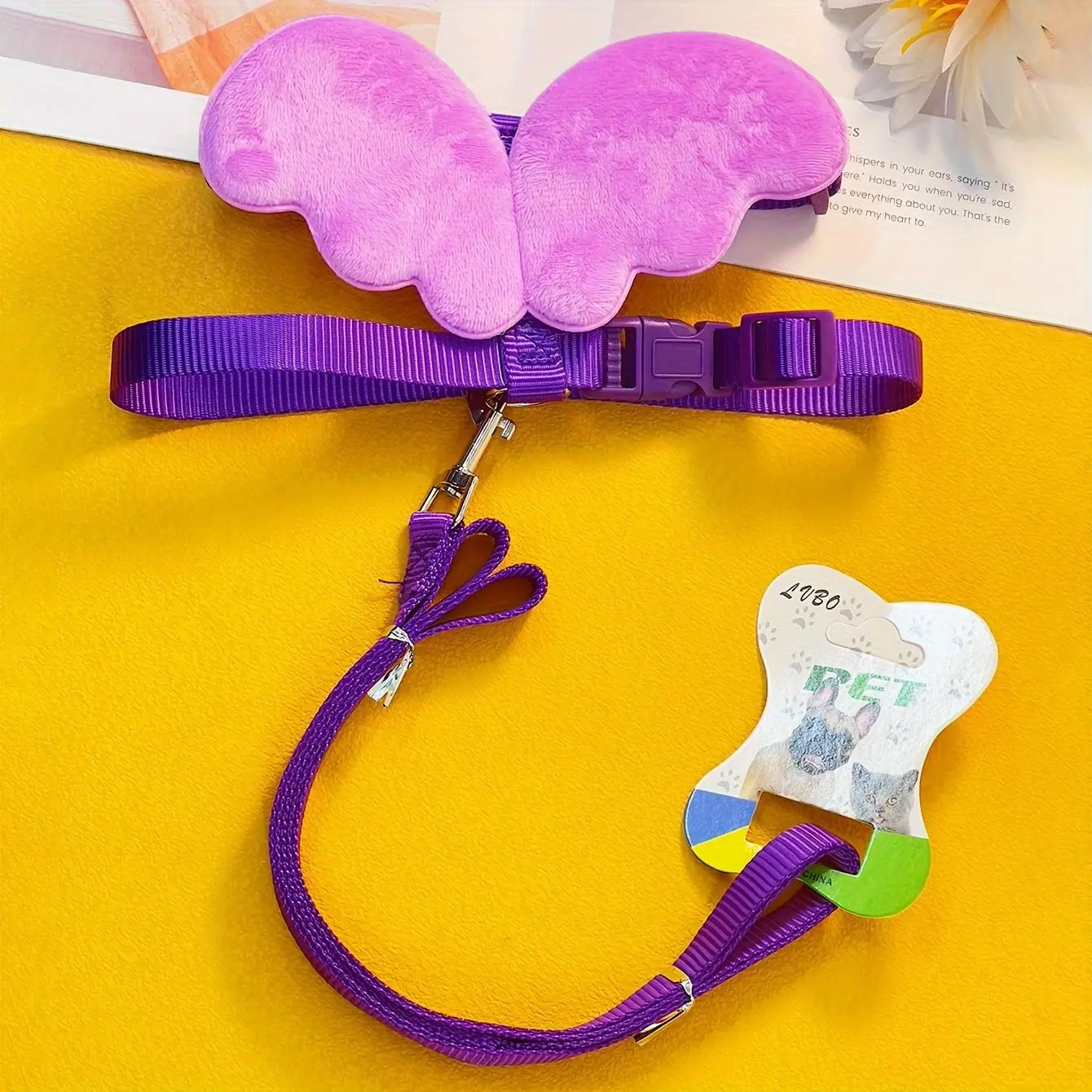 Adjustable Angel Wings Pet Harness and Leash Set - Breathable Mesh Vest for Cats, Dogs, Rabbits & Hamsters - Available in Pink, Sky Blue, Purple, Green, Red - Sizes S/M