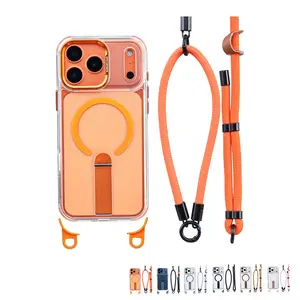 Classic Clear Magnetic Phone Case for iPhone 17/17 Pro/17 Pro Max/16/15/14/13,Drop&Shockproof Reinforced Corners Protection Cases with 3-Way Lanyard & Foldable Stand,Phone Lanyard for Around The Neck, Universal Crossbody