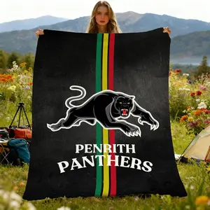 PENRITHPANTHERS Black Panther Football Team Outdoor Camping Theme Lightweight Soft All-Season Cover, Polyester Fleece with Digital Print |   Durable Bedroom Decoration, Home Travel, Geometric Pattern, Modern Style, Machine Washable