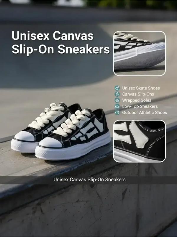Unisex skate shoes, canvas slip-ons with wrapped soles, stylish low-top sneakers, trendy and comfortable versatile footwear for both men and women, outdoor athletic shoes.