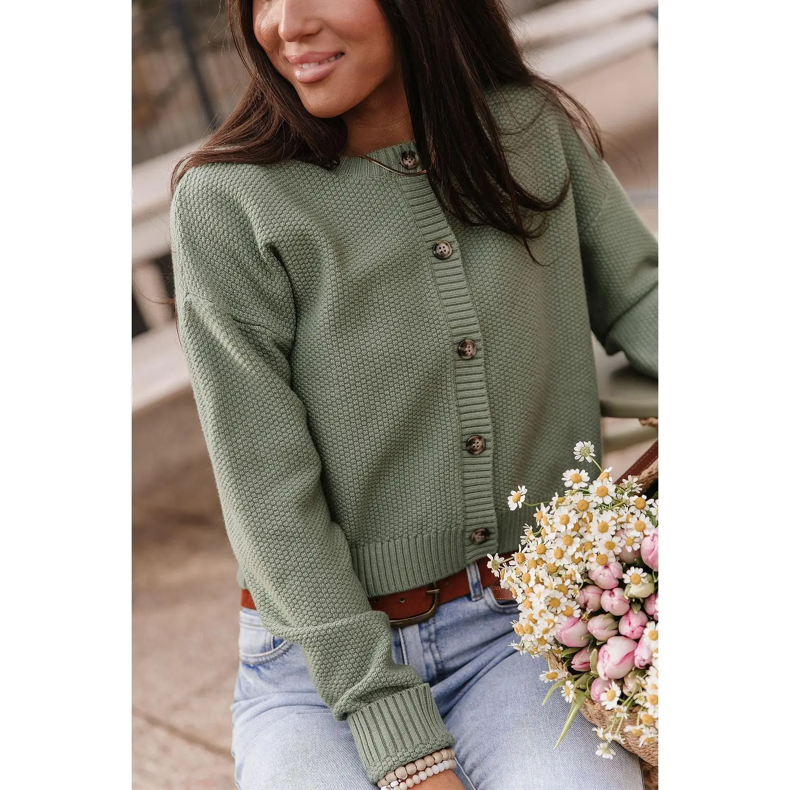 Cloud Knit Cardigan - Fern | Womenswear Knit Cardigan Green Relaxed Fit | Plus Size