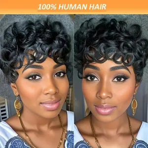 Hot New Arrived Brazilian Style Short Curly Pixie Cut Wigs - Human Hair, Glueless, 6 Inch, 180% Density, Rose Net Cap, Perfect for Black Women, Natural Looking, Soft to Touch, Easy to Style