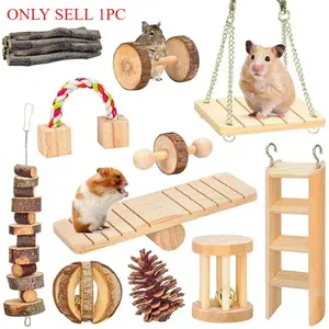 New Rabbit Guinea Pigs Small Pet Molars Supplies Cute Hamster Roller Toys Natural Wooden Pine Dumbells Unicycle Bell Chew Toys