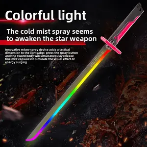 LED Light Saber Toy with Spray, RGB Atmosphere, Rechargeable, Cyberpunk Samurai Sword Design, Role Play, Party, Holiday Gift