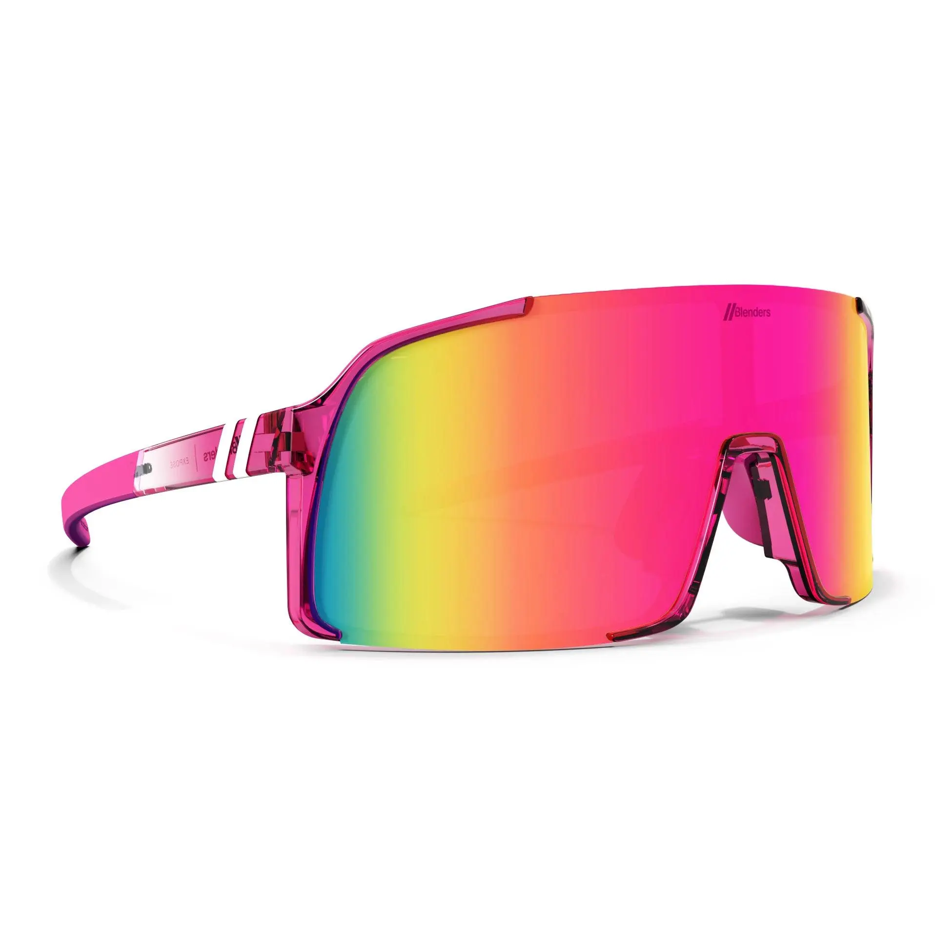 ExposePink Fade Women's | Blenders Eyewear | Gloss Transparent Hot Pink Frame Polarized PureBlend Mirror Lens UV Protection Medium-Large