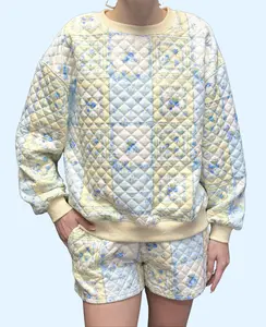 rareraw Butter Yellow & Blue Quilted Patchwork Style Set