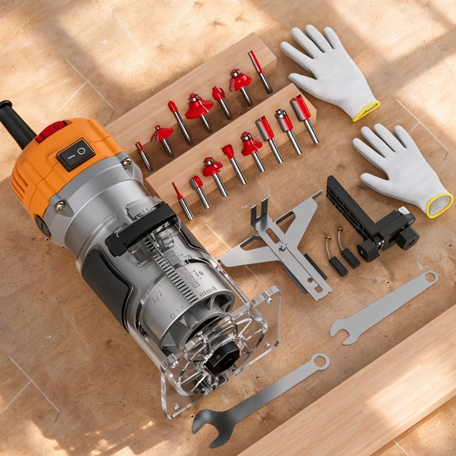 HANWISE 800W Power Corded Compact Wood Router, 15 Multi-Shape Bits, Unobstructed View Base – Accurate Edge Shaping, Recessed Groove Cutting on Wood Surfaces for Woodworkers & DIY Enthusiasts