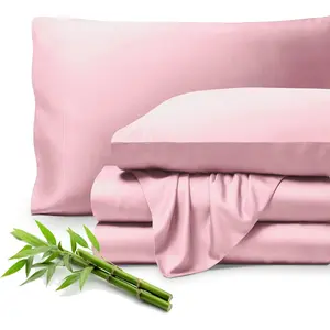 100% Rayon Made from Bamboo Split Head Flex King Sheet - 4 - Deep Pockets - - Easy Fit -  Pillowcases (Split Head Flex King, Light Pink)
