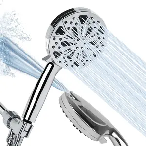 High-Pressure 10-mode 5'' Handheld Shower Head With 5 Ft Stainless Steel Hose And Adjustable Bracket, Built-in Power Wash To Clean Tub, Clean Corner, Tile & Pets