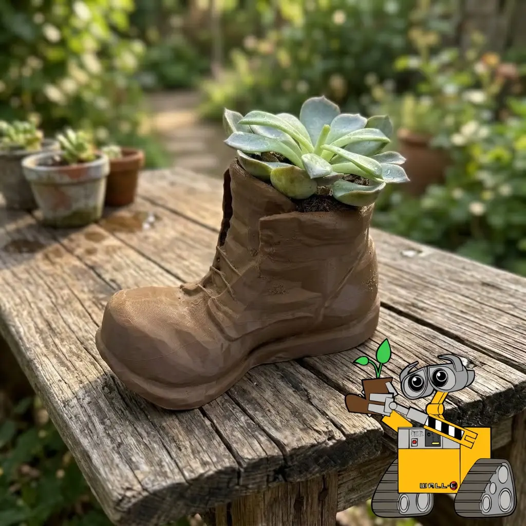 WALL-E Boot Planter Pot | Flower Suculent Holder | Desk Decor & Plant Lover Gift