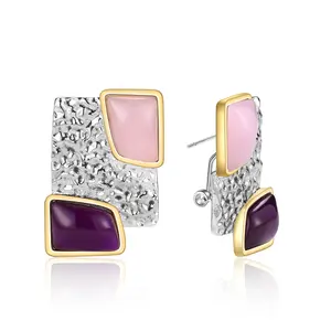 Aprilery Geometric Drop Earrings for Women – Lilac and Violet Dangle Jewelry with Retro Hammered Finish