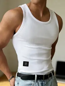 Men's Ribbed Fitted Round Neck Tank Top - Minimalist Casual Basic Undershirt