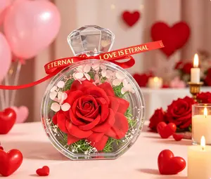 Valentine's Day Gift Idea - Preserved Red Rose in Perfume Bottle, Forever Love Decor Eternal Rose in Perfume Bottle - Forever Preserved Red Rose for Valentine's Day, Romantic Gift for Her