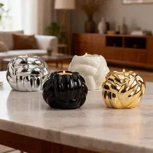 1pc Thread Ball-Shaped Ceramic Tea Light Holder Candle Stand - Luxurious Multi-Color Ornament for Home, Dining Table, Living Room, Desk, Festival & Party