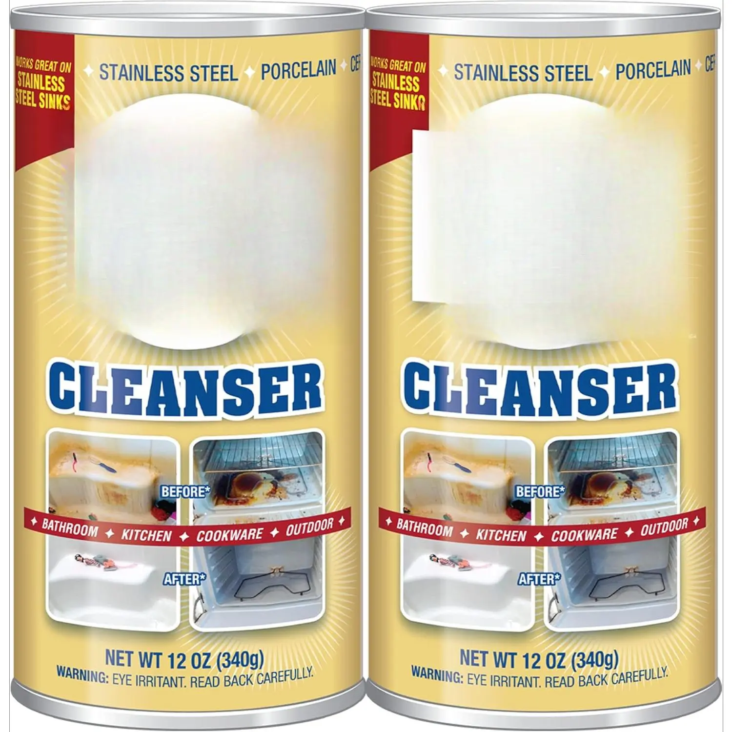 Multipurpose Household Powder Cleanser (2x12 oz) - Stain & Rust Remover with Stainremoval, Safe for Stainless Steel, Aluminum, Brass, Tile, Ceramic, Porcelain for Bathroom & Kitchen