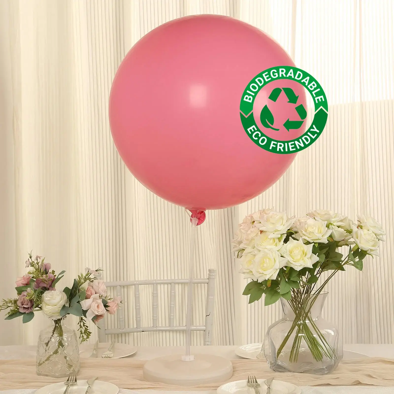 5 Pack 36" Large Matte Pastel Pink Biodegradable Latex Balloons, Round Thick Eco-friendly Party Balloons for Party Decor, Hanging Decor