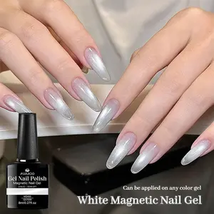 MSRUIOO 8ml White Magnetic Gel Nail Polish, Silvery Moonlight Cat Eye Effect Nail Art, UV Gel Shiny Nail Art Gel Polish Salon Home Manicures, Polishes Enhances Shine