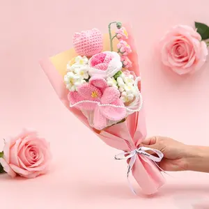 Handmade Crochet Flower Bouquet, Yarn Tulips Roses Daisies, Perfect Gift for Teachers Mothers Wives, Unique Handcrafted Floral Arrangement