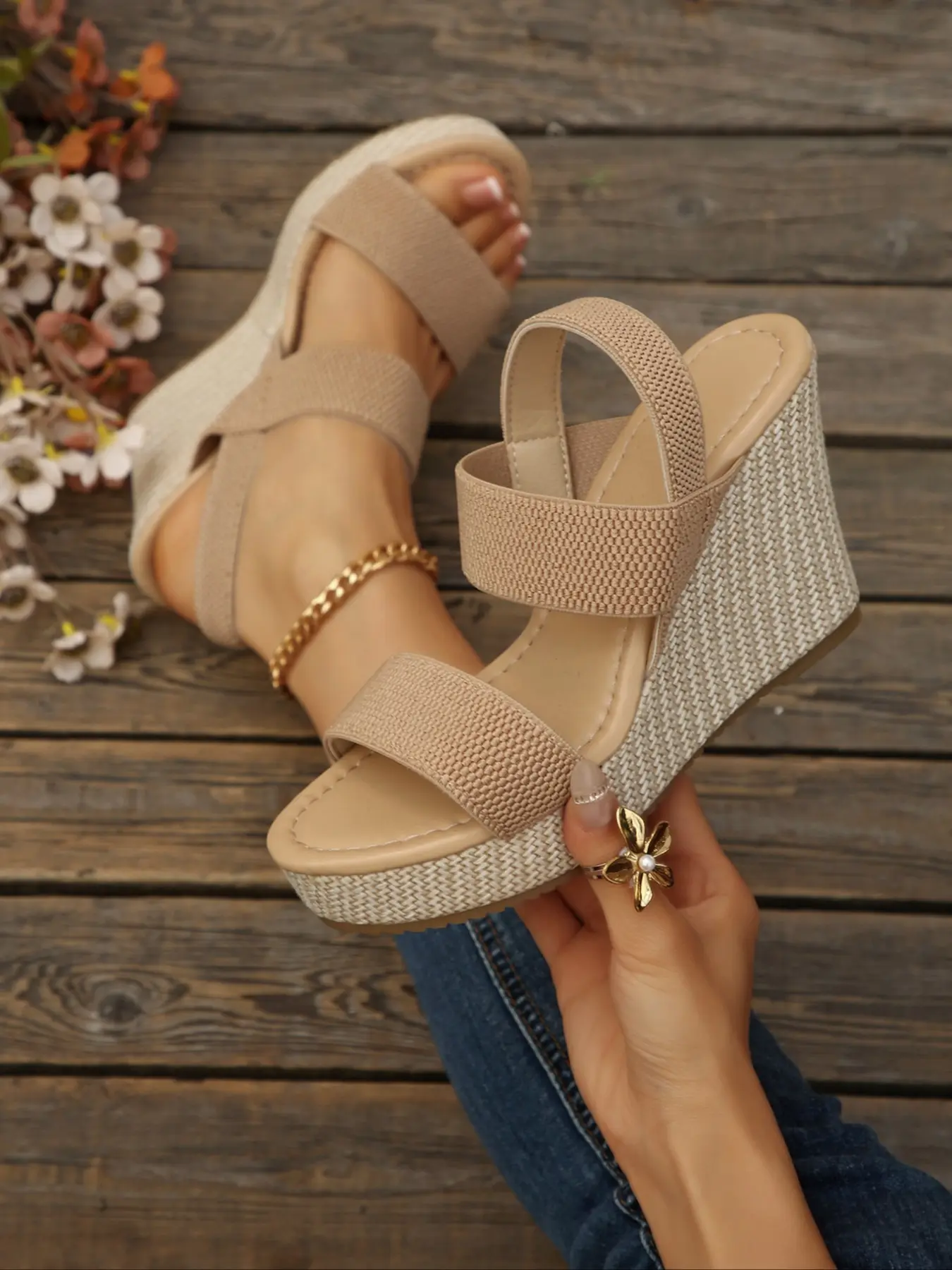 Women's 2026 Summer Vacation Essential Stylish Elegant Open Toe Fashion Elastic Double Strap Espadrille Wedge Sandals, Ankle Strap Platform Footwear for Beach, Poolside & Casual Summer Days #summerwins #ModoPartido