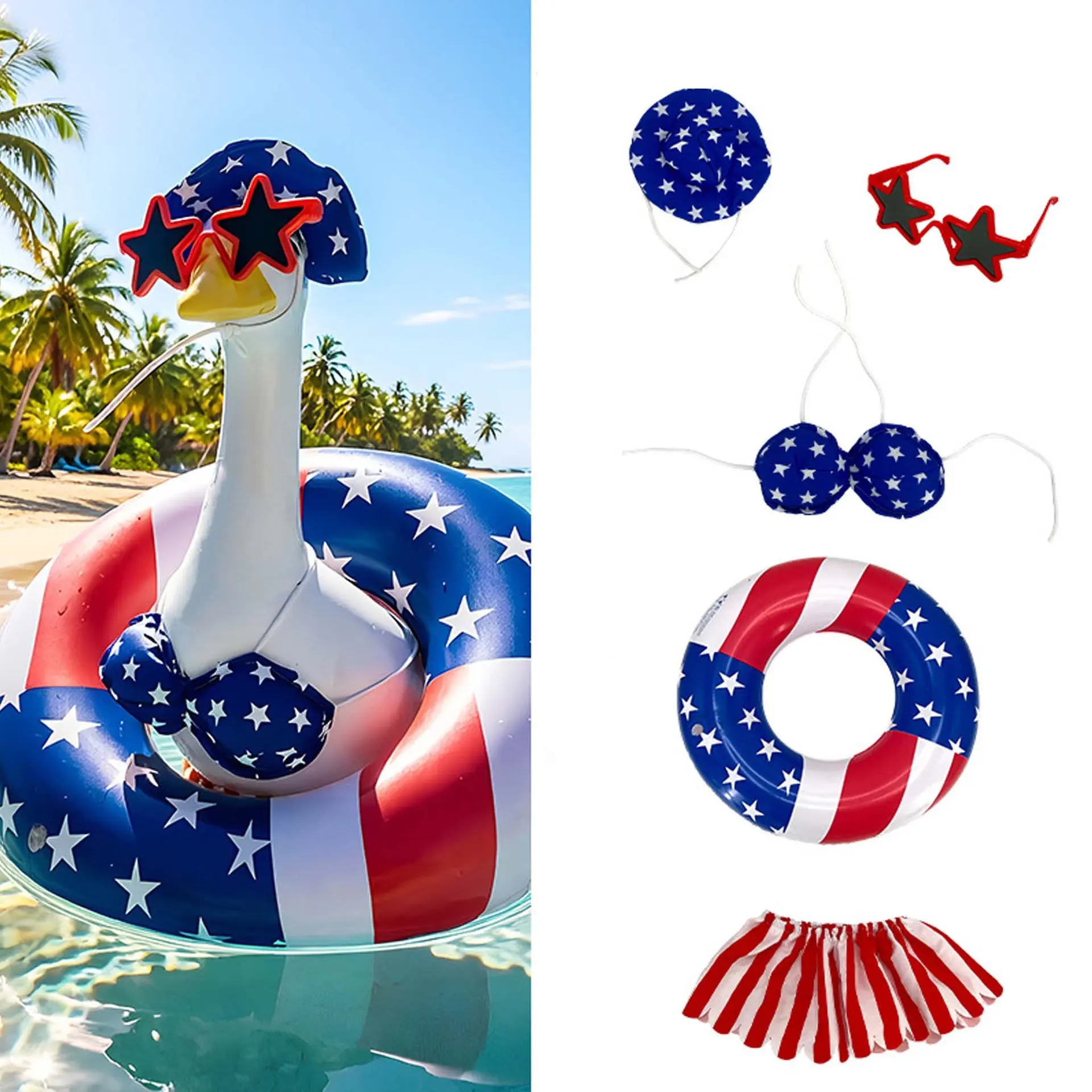 Patriotic Porch Goose Outfits - 4th of July American Flag Polyester Clothes, Summer Bikini Lawn Goose Costume for 23in Large Statue, Festive Decoration, Party Decoration, Holiday Decor (250th Anniversary & Memorial Day Use)