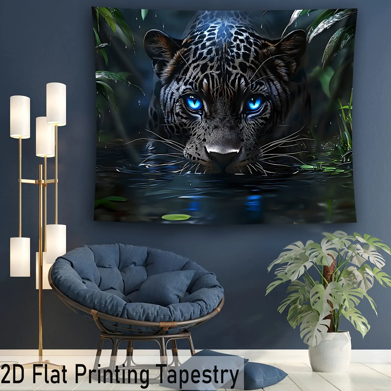 Large-Sized Polyester Tapestry with Aquatic Tiger Gaze Aesthetic Print, Decorative Retro Indoor Wall Art, Free Hanger Included, Ideal Birthday Gift for Living Room Bedroom, Indoors