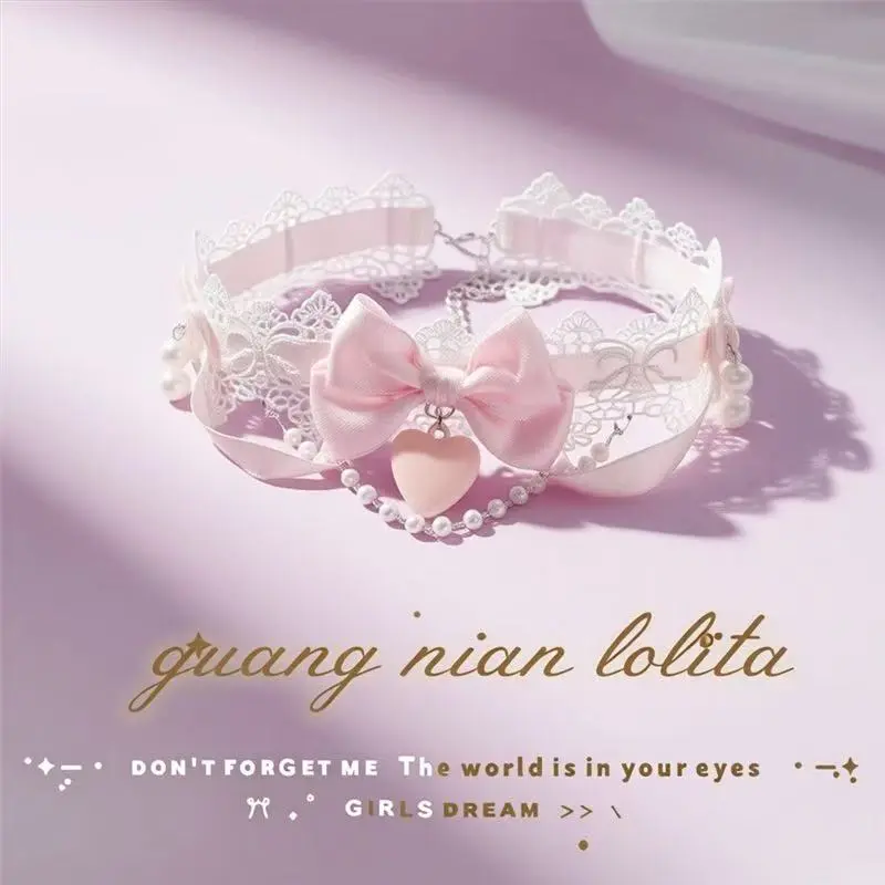 Neck ring Lolita neck accessory choker bowknot neck chain handmade collarbone chain choker heart pearl choker