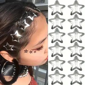5pcs Y2K Silvery Star Hair Clips for Girls Snap Clip Women Simple BB Hairpins Barrettes Hair Accessories, Gift for Eid, Ramadan, Super Cute Clips, Flat Hair Clips