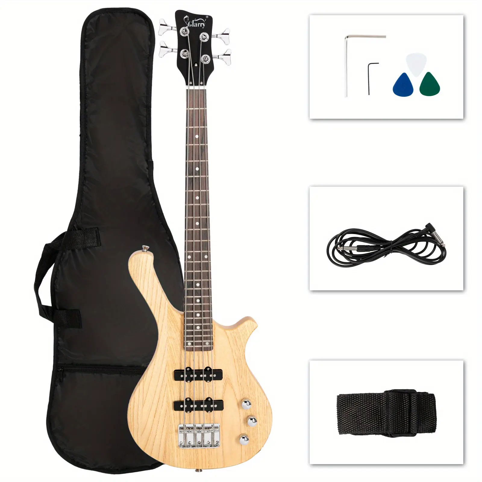 GW101 36in Scale Length Electric Bass Guitar, 25.5in Scale, Mahogany Body, Rosewood-Peroba Fretboard (9.5in Radius), 2 Single-Coil Pickups, 24 Frets, 1.4in Nut Width, 36V Safe USB-Powered Design, with Gig Bag & Strap, Red
