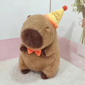 Cute Capybara Design Plush Toy, Cute Animals Stuffed Toy with Birthday Hat, Cuddly Stuffed Animal, Soft Plushies for Desktop & Car Decor, Birthday Gift