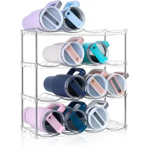 2025UPGRADE Larger Water Bottle Organizer for Stanley 40 oz Tumbler, Stackable Water Bottle Holder Rack for Cabinet, Kitchen Storage Organizer for for Stanley Cup Accessories, Tumbler Storage Holder，4 Pack