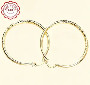 14K Gold Hoop Earrings for Women - Large 50mm (2 Inch) Sparkling Diamond-Cut Textured Hoops, Hypoallergenic for Sensitive Ears, Lightweight Comfortable, Daily Waterproof & Tarnish Resistant, Secure Click-Top Closure, Perfect for Everyday Office Party Date