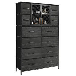 56.7' Dresser for Bedroom ,Tall Dressers Chests of Drawers with 12 Storage Drawers,Fabric Dresser with Wood Top and Metal Frame for Closets, Living Room, Entryway,Kid Room,Hallway