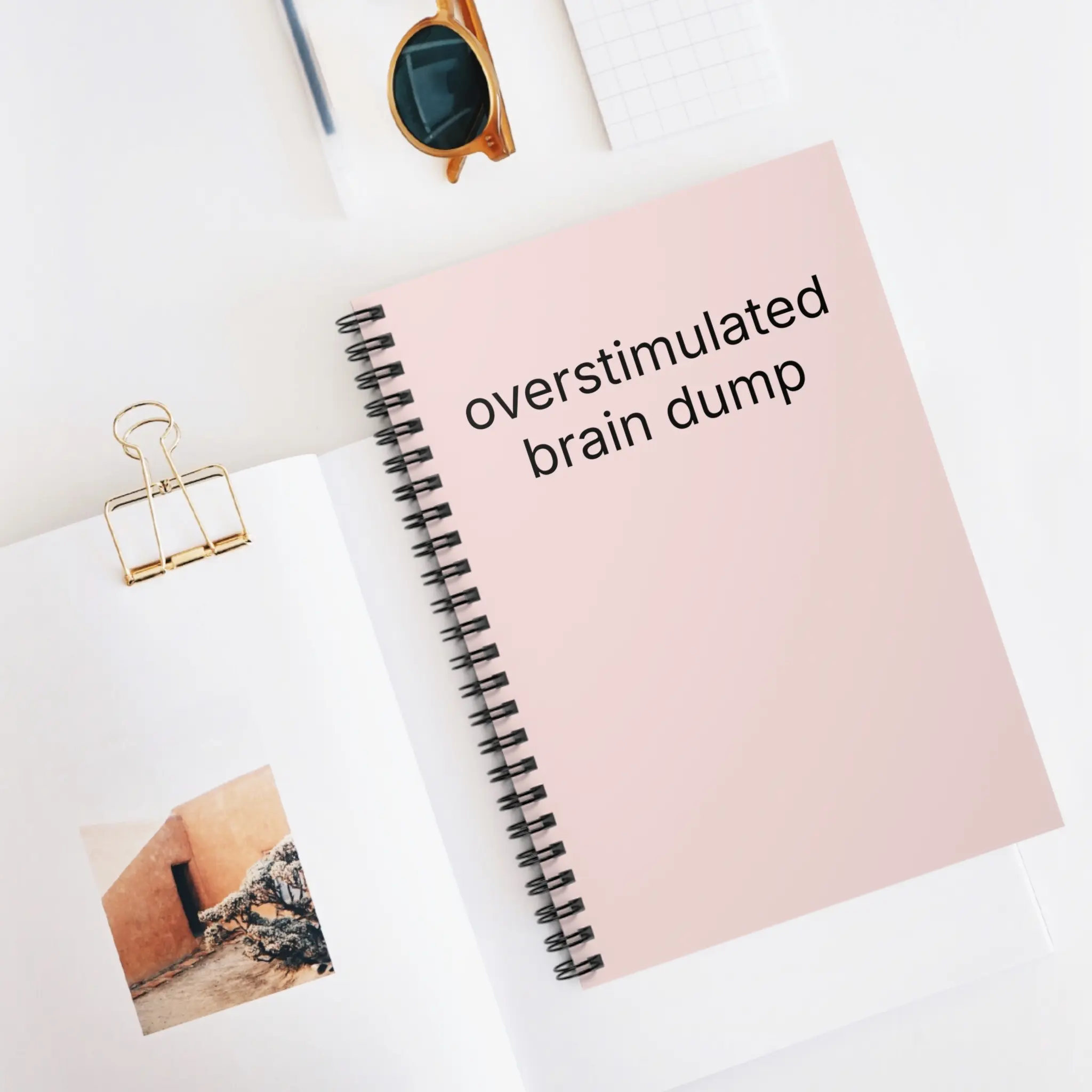 Overstimulated Brain Dump Notebook Minimal Aesthetic Journal Pink Ruled 90gsm Pages Metal Spiral Binding Document Pocket 6x8 Compact Size