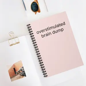 Overstimulated Brain Dump Notebook Minimal Aesthetic Journal Pink Ruled 90gsm Pages Metal Spiral Binding Document Pocket 6x8 Compact Size