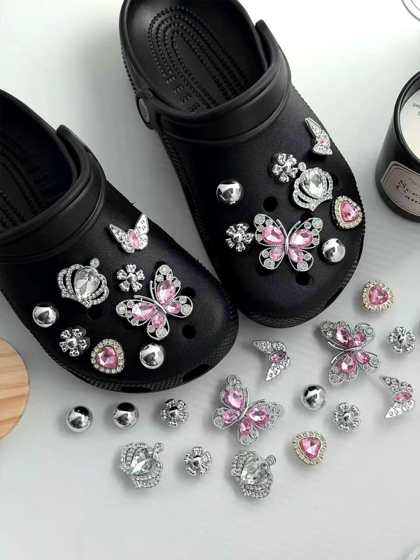 Elegant Silver Hole Shoe Clips Set, Butterfly Crown Heart Decorations, Trendy Hole Shoes Accessories, Decorative Shoe Accessories, Shoe Charms, Shoe Embellishment Set, 16 Pieces