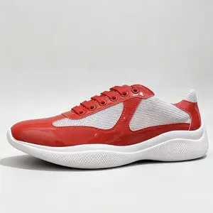2026 trendy runway shoes Soft multiple colors Americas Cup trainers size 35-47 Men's And Women's designer patent leather with silver mesh casual shoes unique matte leather Sneakers