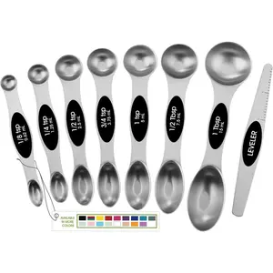 Spring Chef Stainless Steel Magnetic Measuring Spoons Set with Strong N45 Magnets, Heavy Duty Metal Kitchen Gadgets for Baking & Cooking, Fits in Most Kitchen Spice Jars, Set of 8 with Leveler, Black