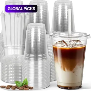 10/20/50pcs Transparent Plastic Cups with Lids and Straws, 16oz Reusable Drinking Cups for Iced Coffee, Smoothies, Parties & Weddings #GLOBAL PICKS
