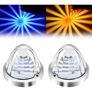 2Pcs Dual Color Amber/Blue Watermelon Lights, Amber Turn Signal Marker to Blue Auxiliary Interior Dome Lamps for Semi Truck, Flush Mount w/Reflector Clear Lens Stainless Bezel