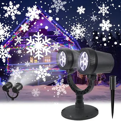 Christmas Snowflake Projector Lights Outdoor Double-Head Rotating LED Projection Light Waterproof For Holiday Party Decoration