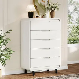 5 Drawers Dresser for Bedroom, 48" Tall Modern Wooden Clothes Dresser with Large Wood Storage, Chest of Drawers for Living Room, Hallway, White