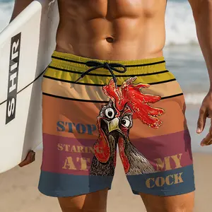 Funny Rooster Pun Men's Board Shorts Quick Dry Swim Trunks with Pockets for Beach Party & Summer Vacation