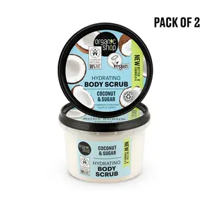 Organic Shop Coconut and Raw Sugar Hydrating Body Scrub 250 ml - Exfoliating Scrub for for Soft and Radiant Skin. Pack of 2
